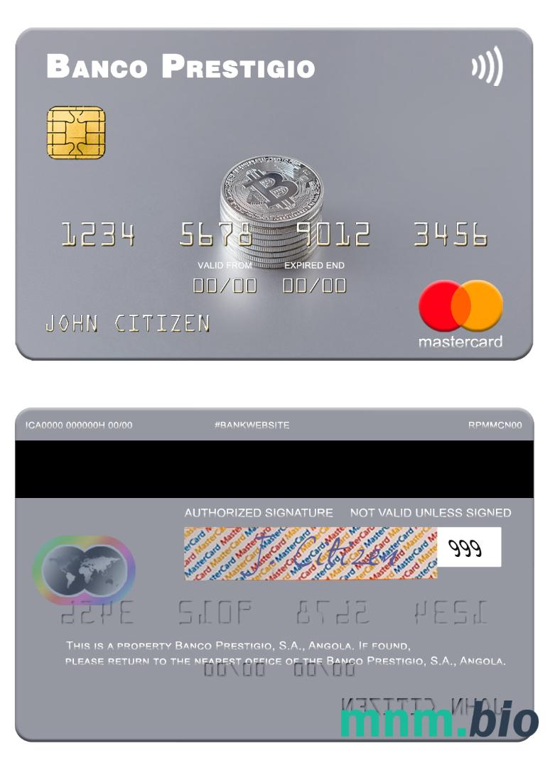 Angola Banco Prestigio, S.A. przykład karty mastercard w formacie PSD